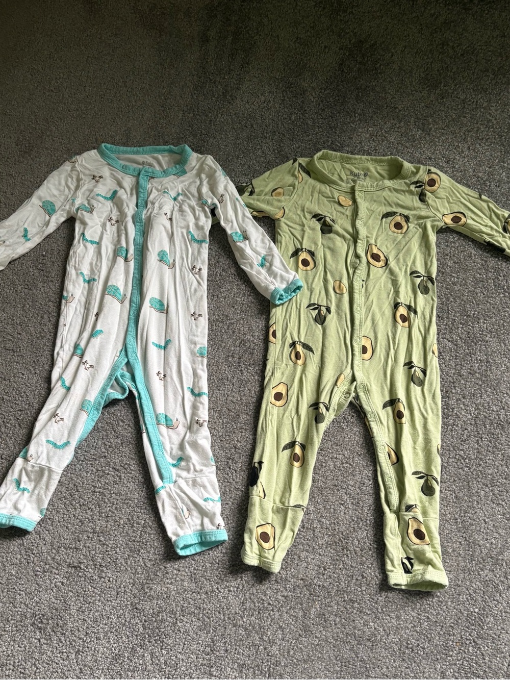 Kyte BABY Avocado Green & Teal Snail Print One-Piece Footies